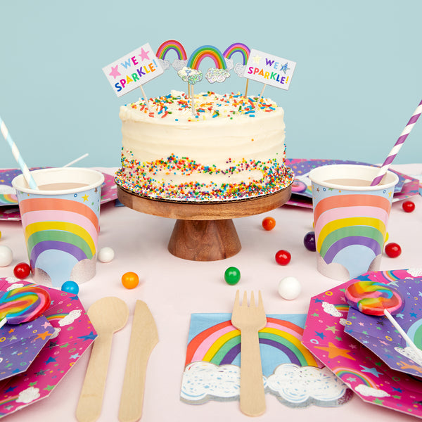 Boho Rainbow Cake Topper 1Er Anniversaire Joyeux Anniversaire Arc-En-Ciel Ballon Bannière Filles