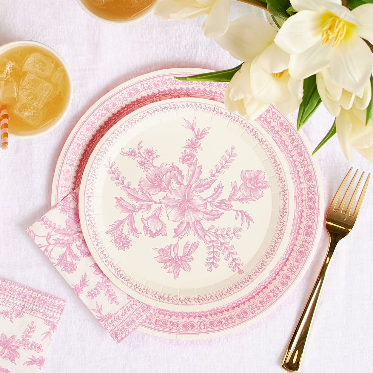 Pink Toile Plates - 10ct - Party Decor - Coterie