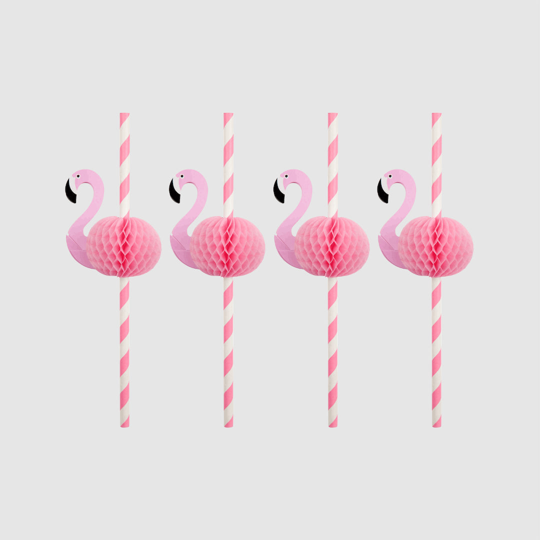 Honeycomb Pink Flamingo 2 Pack Party Straws Bendy Total Tropical Beach NEW